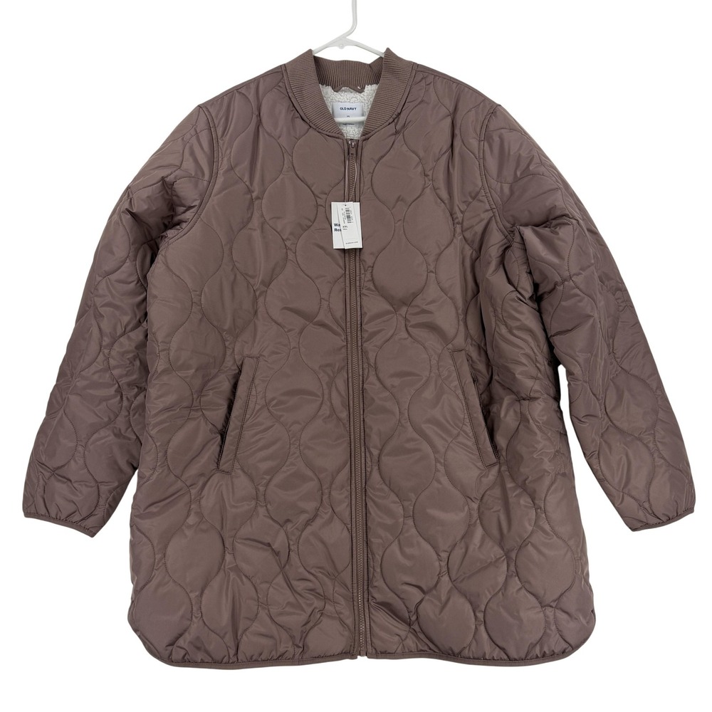Old Navy Coat Womens‎ 2XLT Mauve Quilted Sherpa Fleece Lined Water Resistant NWT